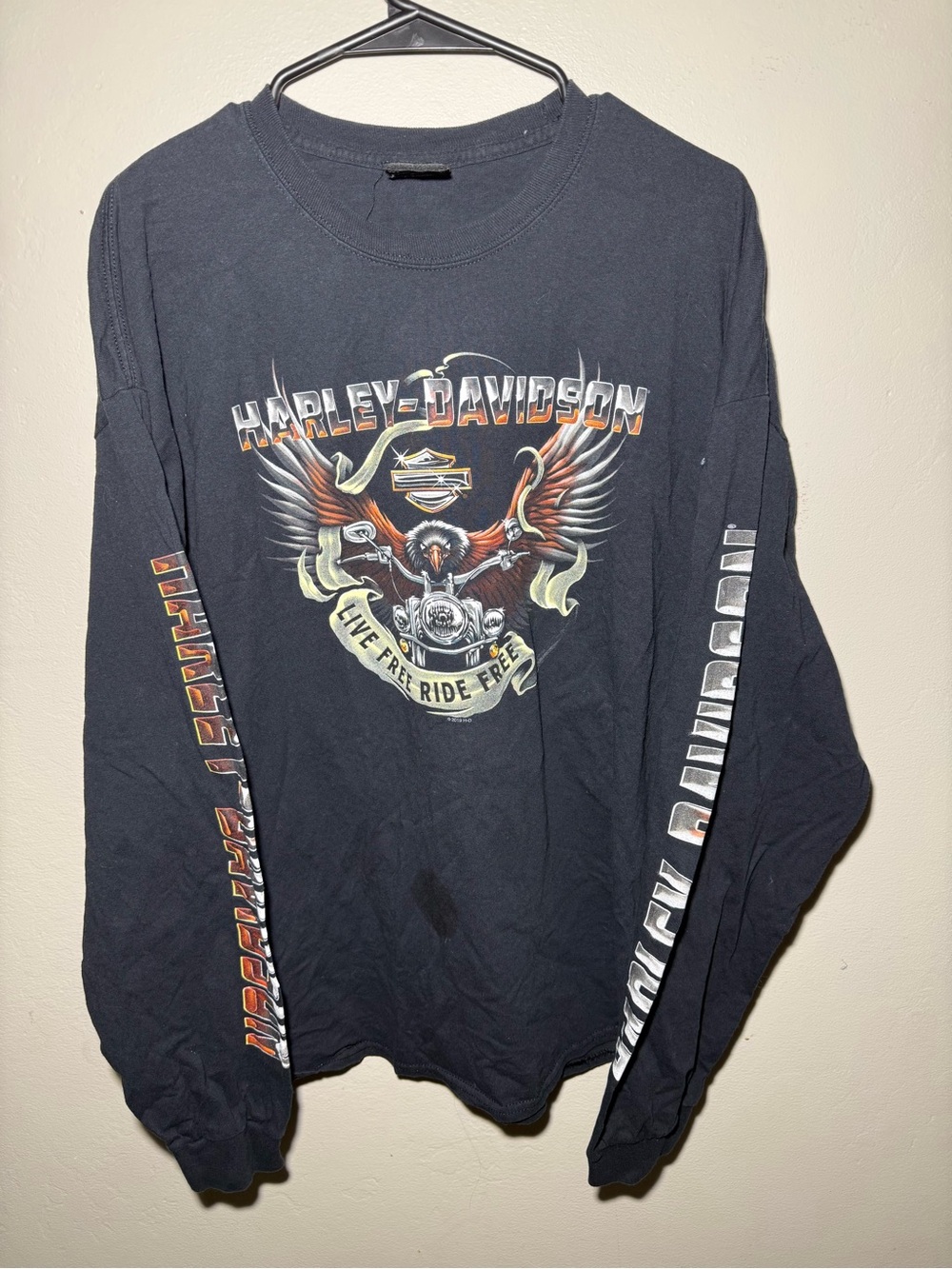 Harley-Davidson Black Long-Sleeve Graphic Tee with Orange Accent